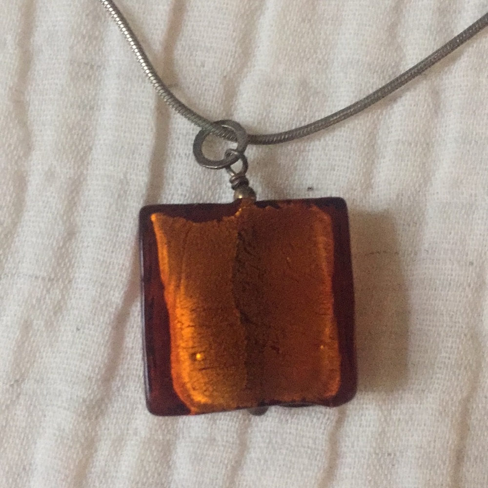Necklace with orange square stone